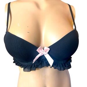 Elegant Black Bra with Pink Bow